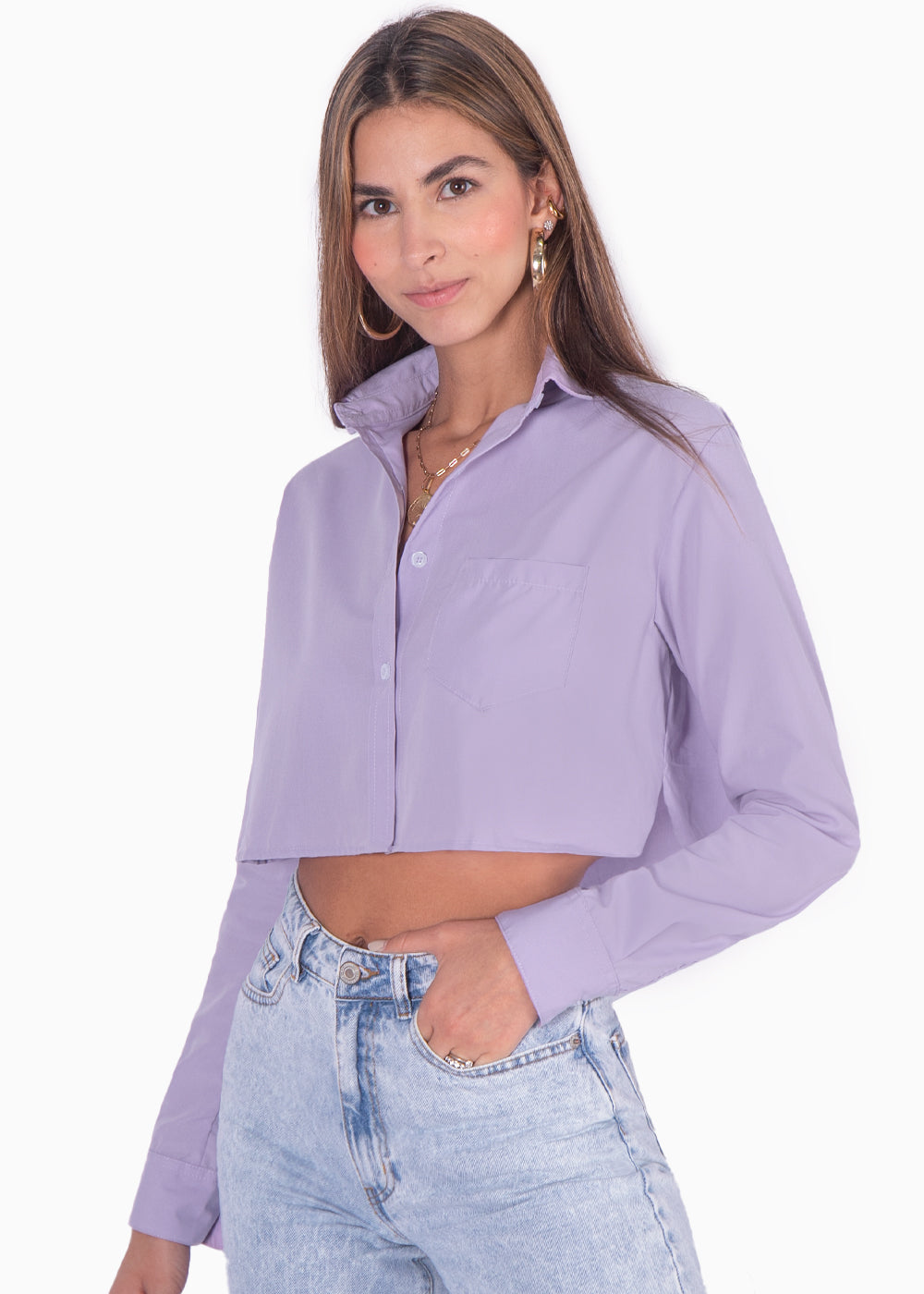 Camisa Crop Larga con Botones | Flashy Colombia