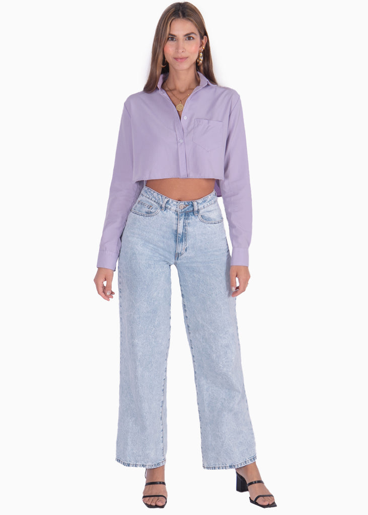 Camisa crop manga larga con botones - KARLA