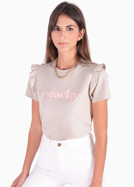 Camiseta beige con aplique "Peachy" para mujer