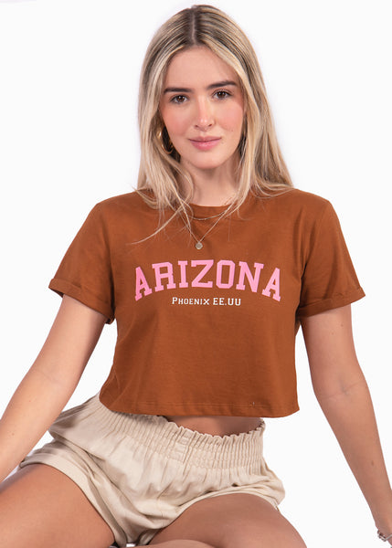 Camiseta café con estampado "Arizona" para mujer Flashy