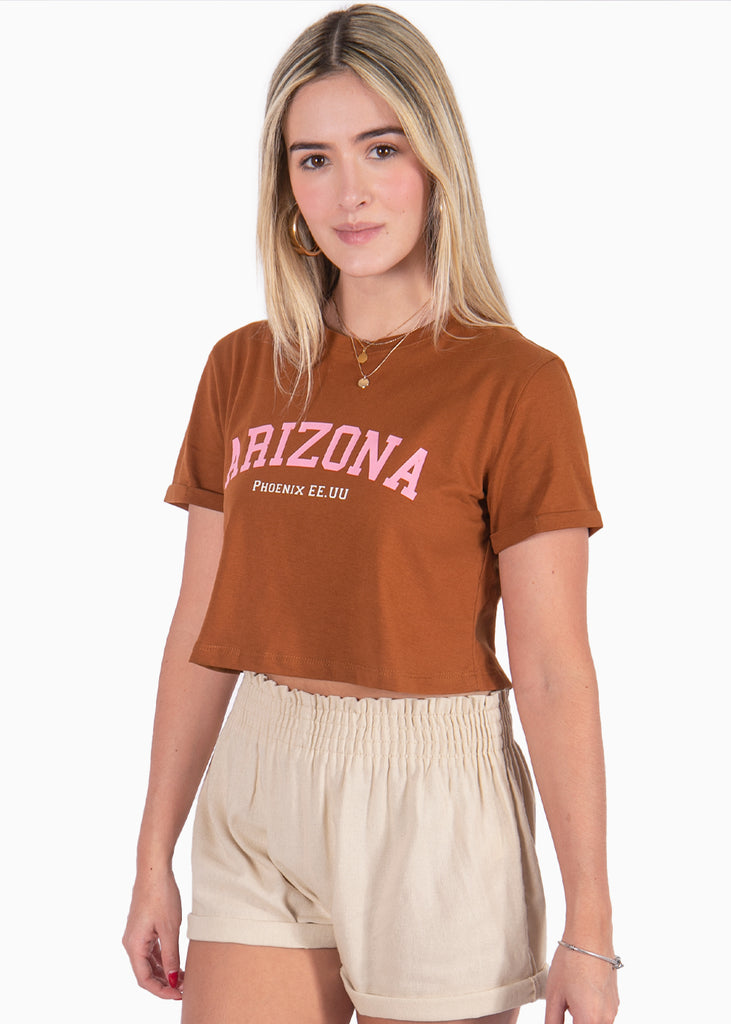Camiseta café con estampado "Arizona" para mujer Flashy