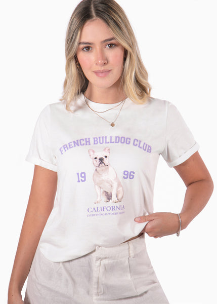 Camiseta con estampado "French bulldog club"  para mujer - Flashy