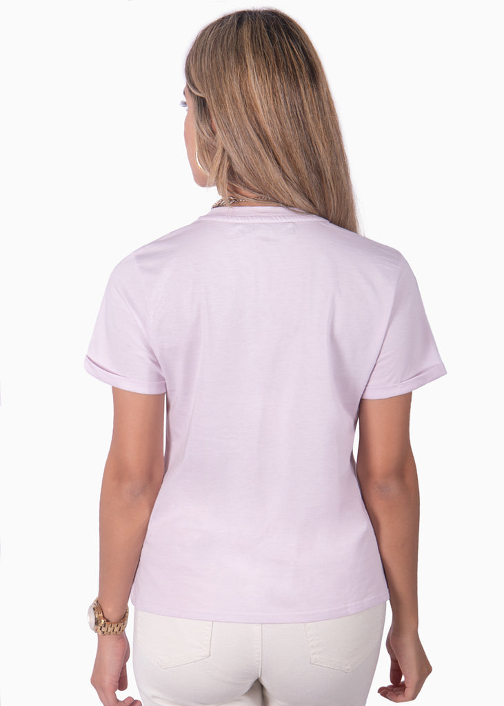 Camiseta lila con estampado "love tour" de animal print para mujer Flashy
