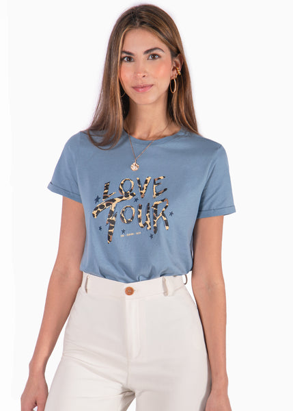 Camiseta con estampado "love tour" de animal print - KARISSA