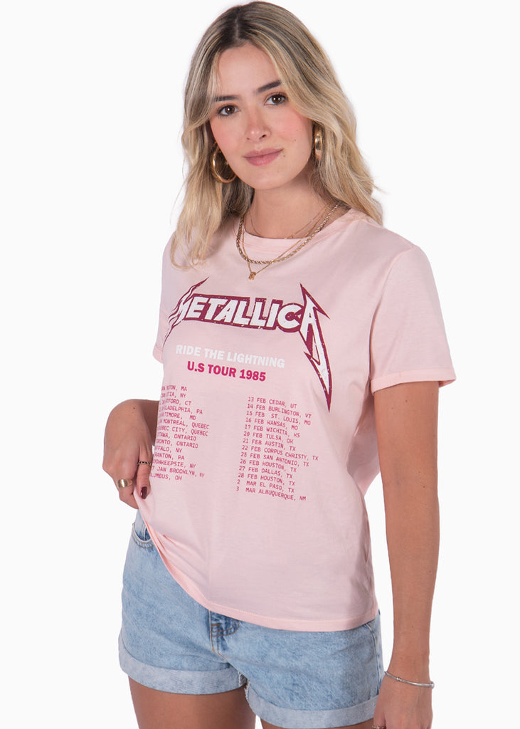 Camiseta rosa con estampado "Metallica" para mujer Flashy