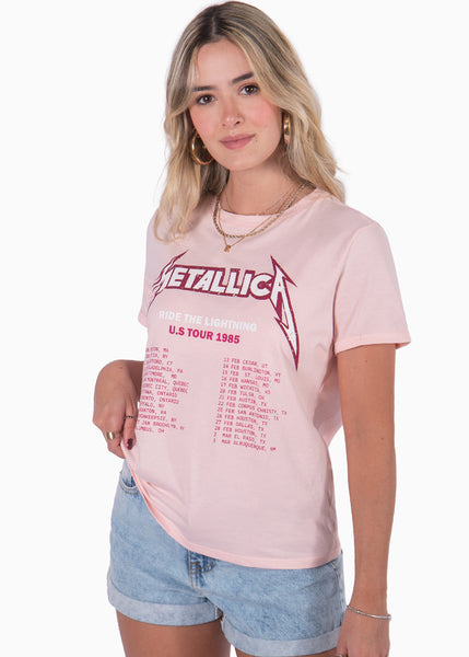 Camiseta rosa con estampado "Metallica" para mujer Flashy