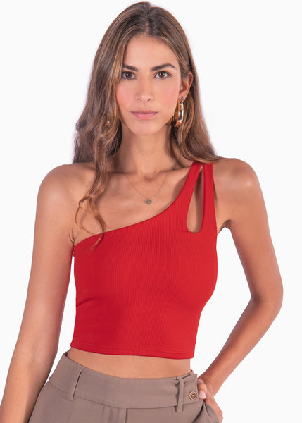 Crop top rojo de un solo hombro para mujer Flashy