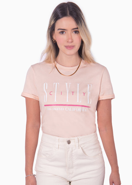 Camiseta rosa con estampado "Style city" para mujer Flashy