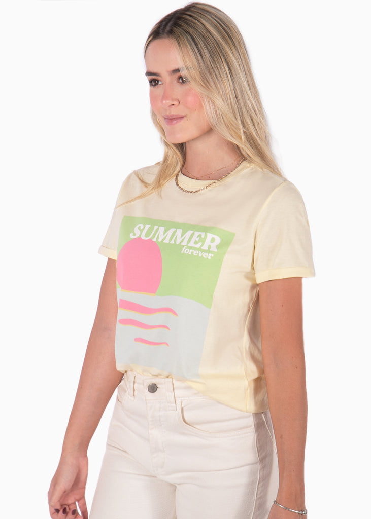 Camiseta amarillo con estampado "Verano eterno" para mujer Flashy