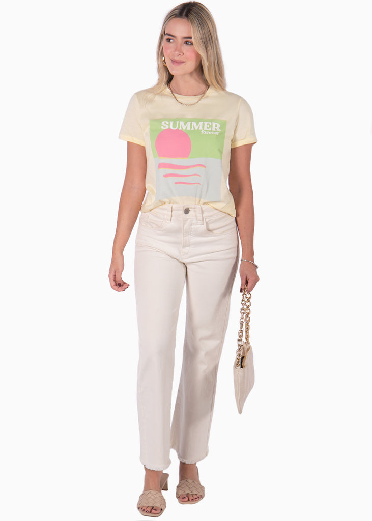Camiseta amarillo con estampado "Verano eterno" para mujer Flashy