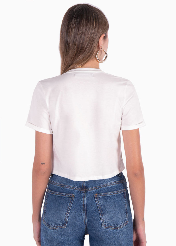 Camiseta blanca corta con estampado "Forever" para mujer Flashy