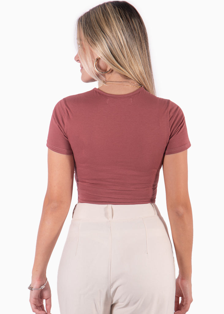 Camiseta crop manga corta con frente entorchado - BRITTANIA