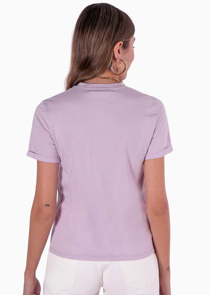 Camiseta lila estampada de ojo con estrellas para mujer Flashy