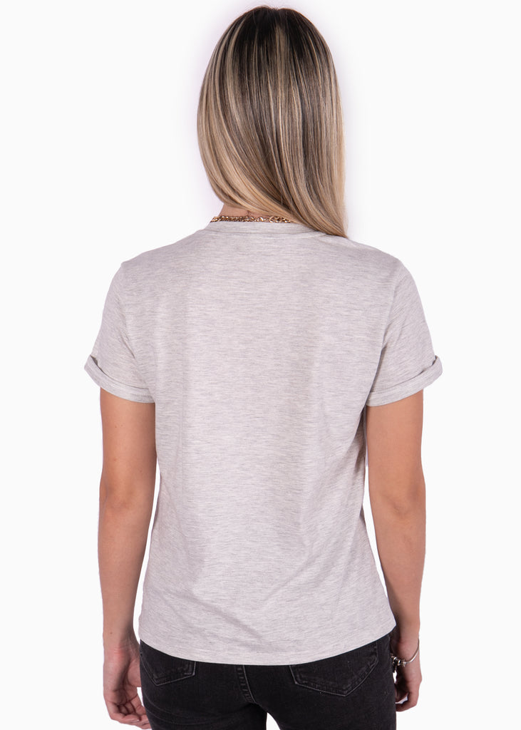 Camiseta gris estampada de tigre con rayo para mujer Flashy