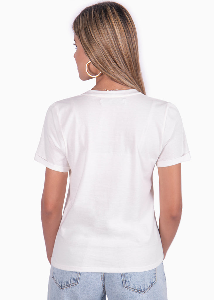 Camiseta blanca estampada "Enjoy the now" para mujer Flashy