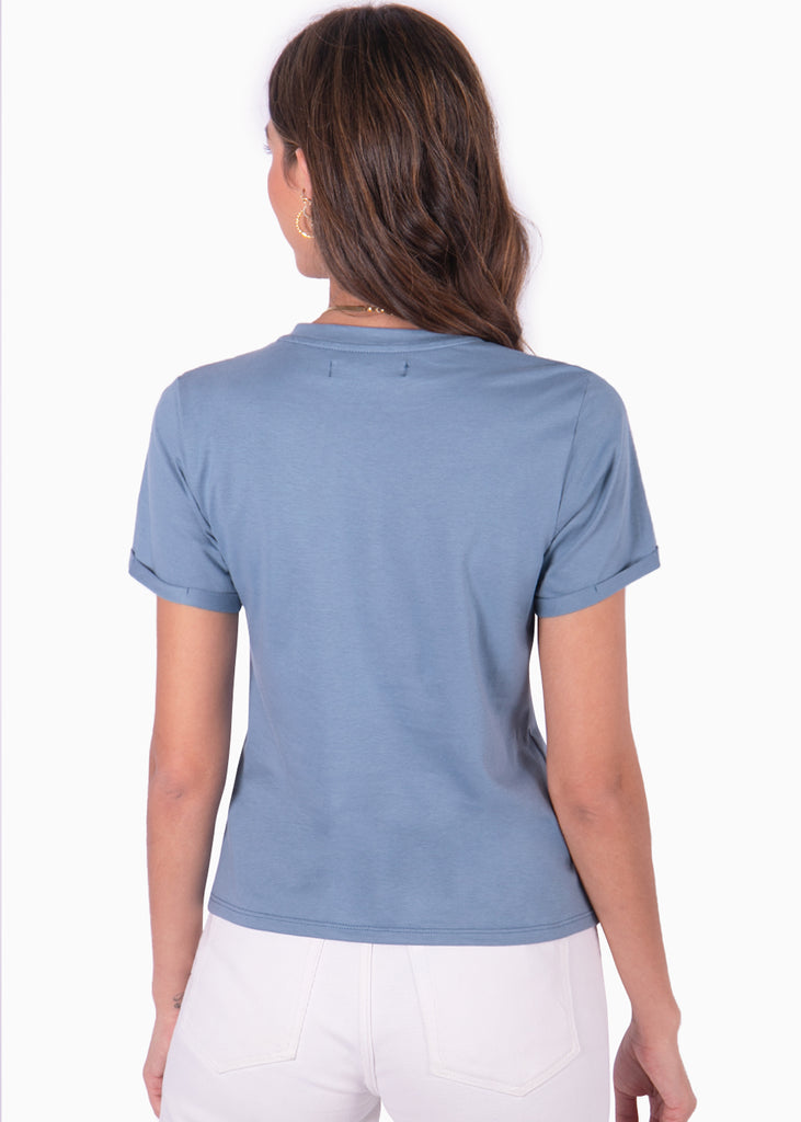 Camiseta azul estampada "Have a great day" para mujer Flashy