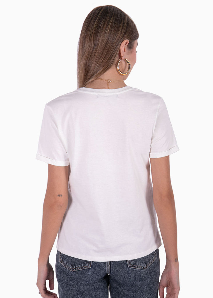 Camiseta blanca estampada tigre "Fearless" para mujer Flashy