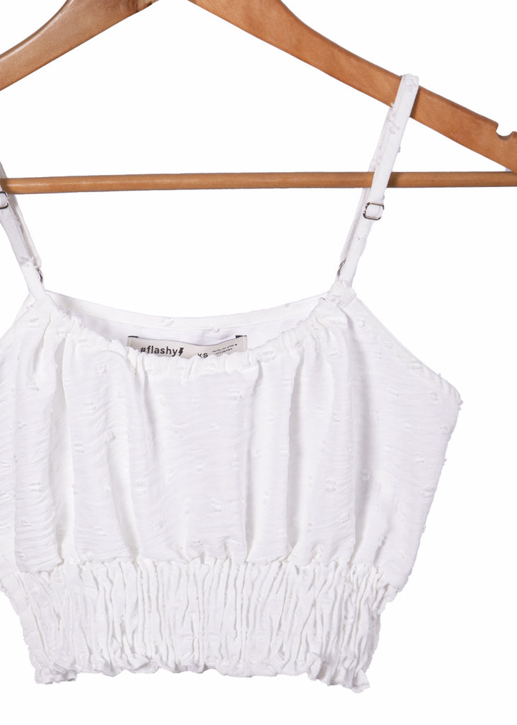 Crop top blanco de tiras con recogido para mujer Flashy