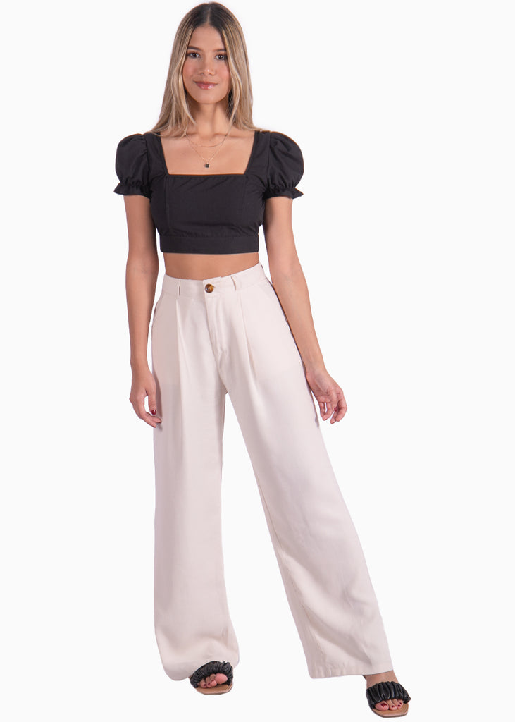Crop top negro con escote cuadrado y anudado en la espalda para mujer Flashy