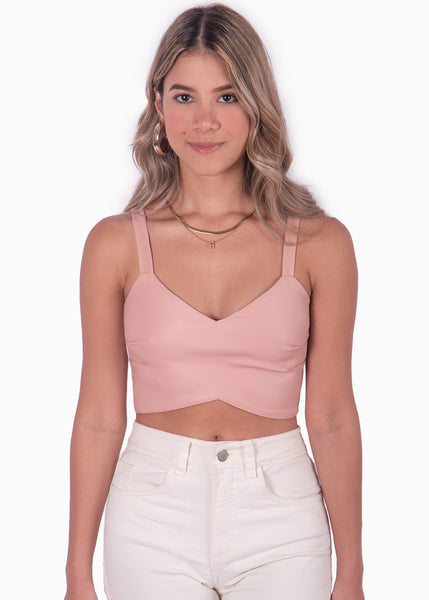 Crop top rosa de tiras con escote en v para mujer Flashy