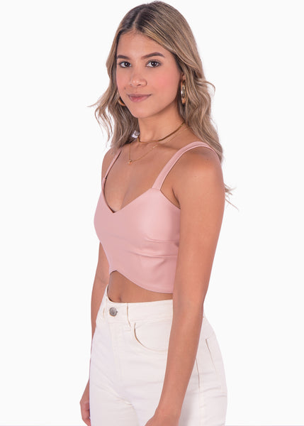 Crop top rosa de tiras con escote en v para mujer Flashy