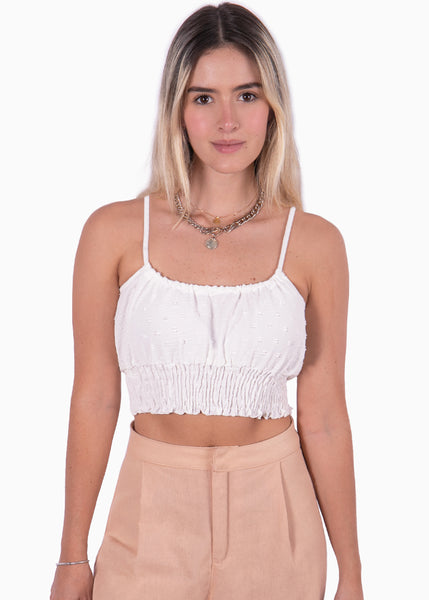 Crop top blanco de tiras con recogido para mujer Flashy