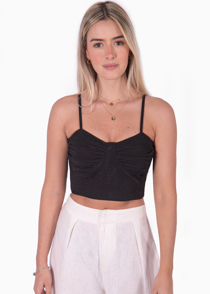 Crop top negro de tiras tipo corset para mujer Flashy