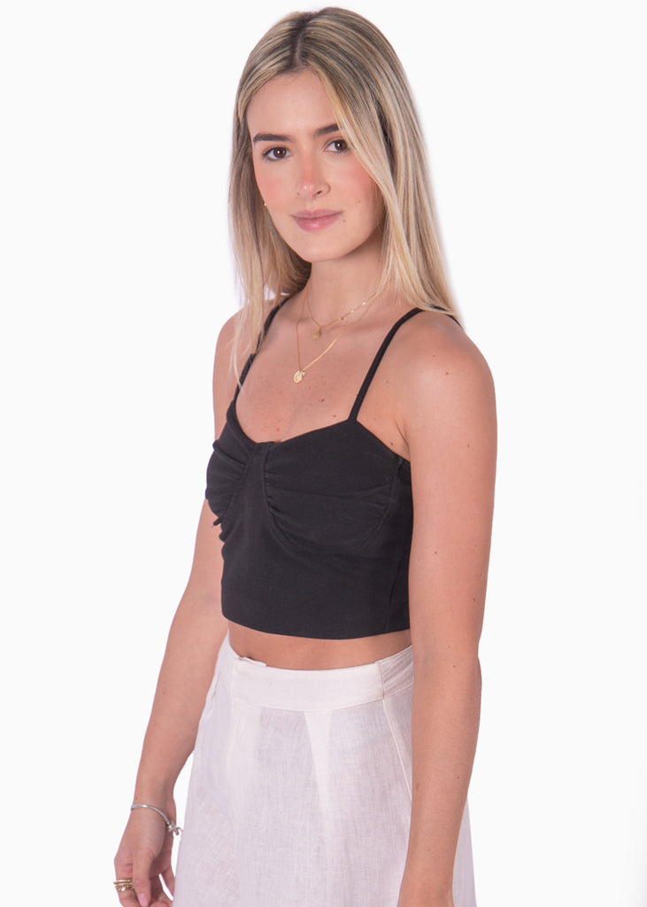 Crop top negro de tiras tipo corset para mujer Flashy