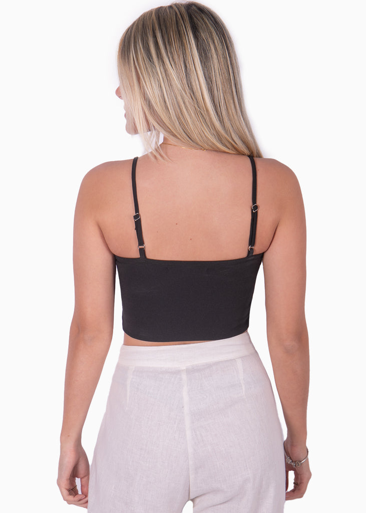Crop top negro de tiras tipo corset para mujer Flashy