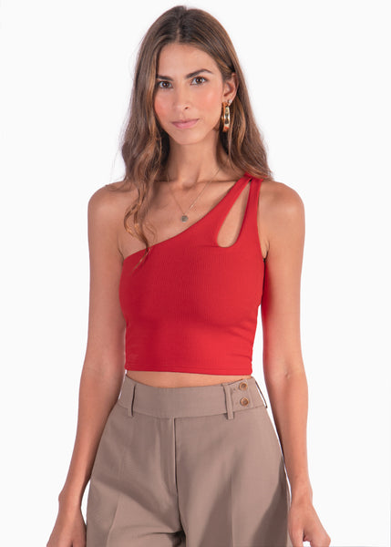 Crop top rojo de un solo hombro para mujer Flashy