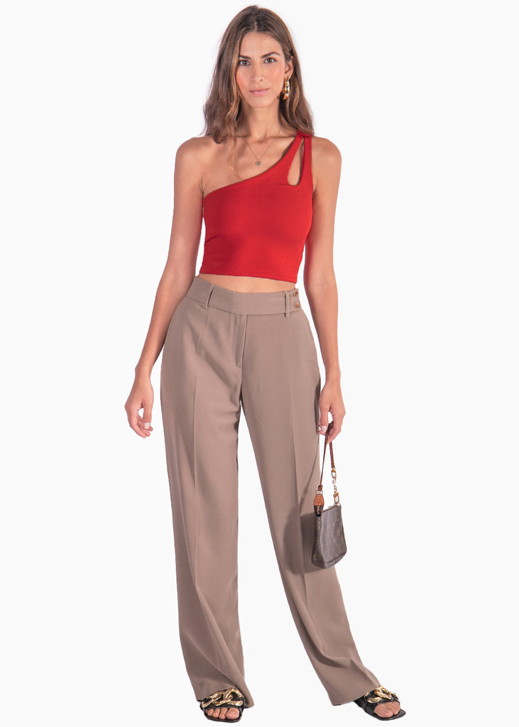 Crop top rojo de un solo hombro para mujer Flashy