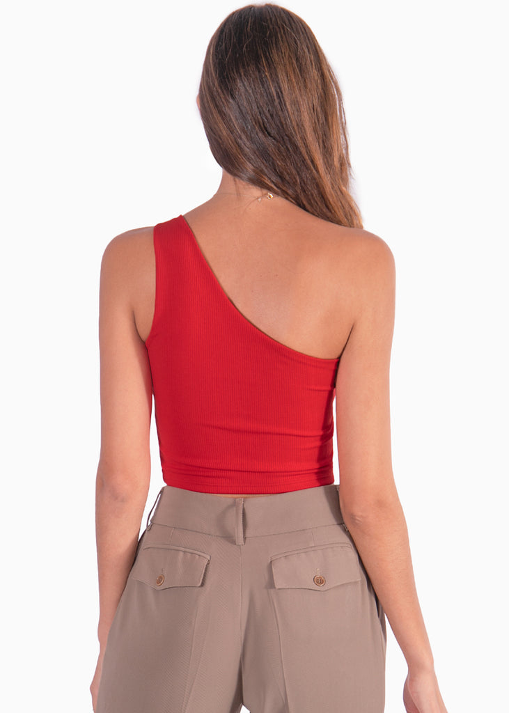 Crop top rojo de un solo hombro para mujer Flashy
