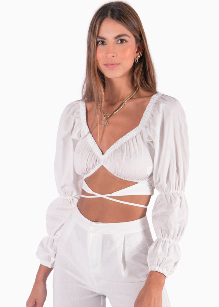 Crop top manga larga con cruce en abdomen - LILIBETH