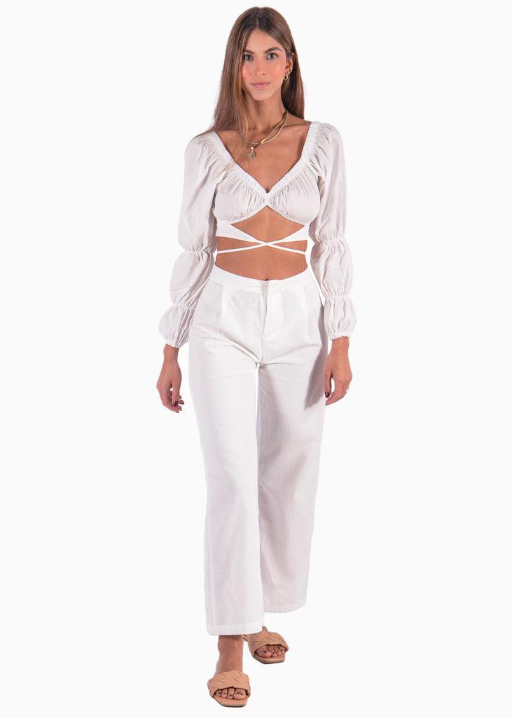 Crop top manga larga con cruce en abdomen - LILIBETH