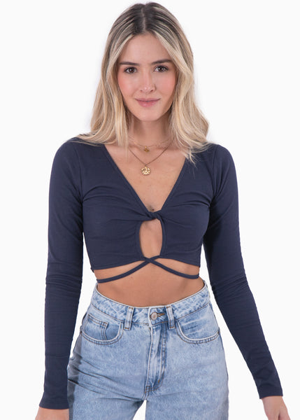 Crop top manga larga con cruce en abdomen - LUCIENNE