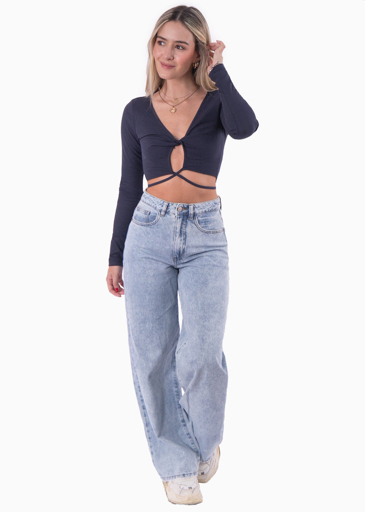 Crop top manga larga con cruce en abdomen - LUCIENNE