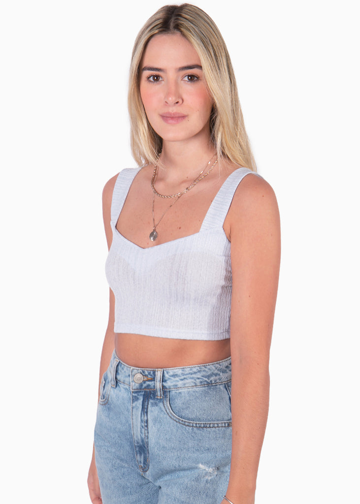 Crop top tejido azul de tiras con escote corazon para mujer Flashy