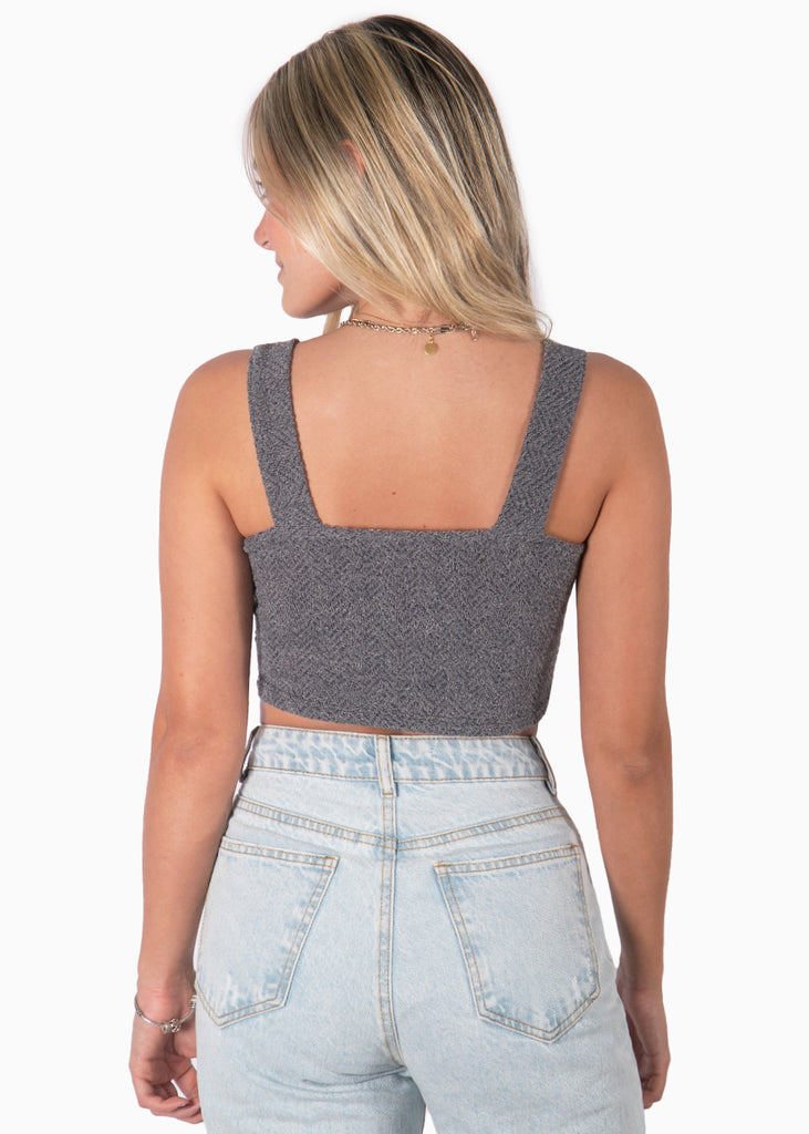 Crop top gris tejido de tiras con escote corazon para mujer Flashy