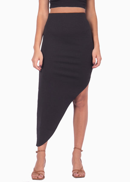 Falda larga negra asimétrica con recogidos para mujer Flashy