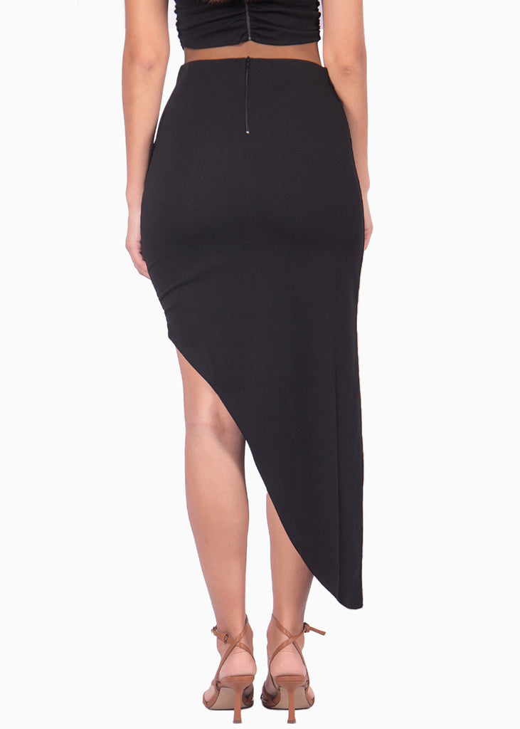 Falda larga negra asimétrica con recogidos para mujer Flashy