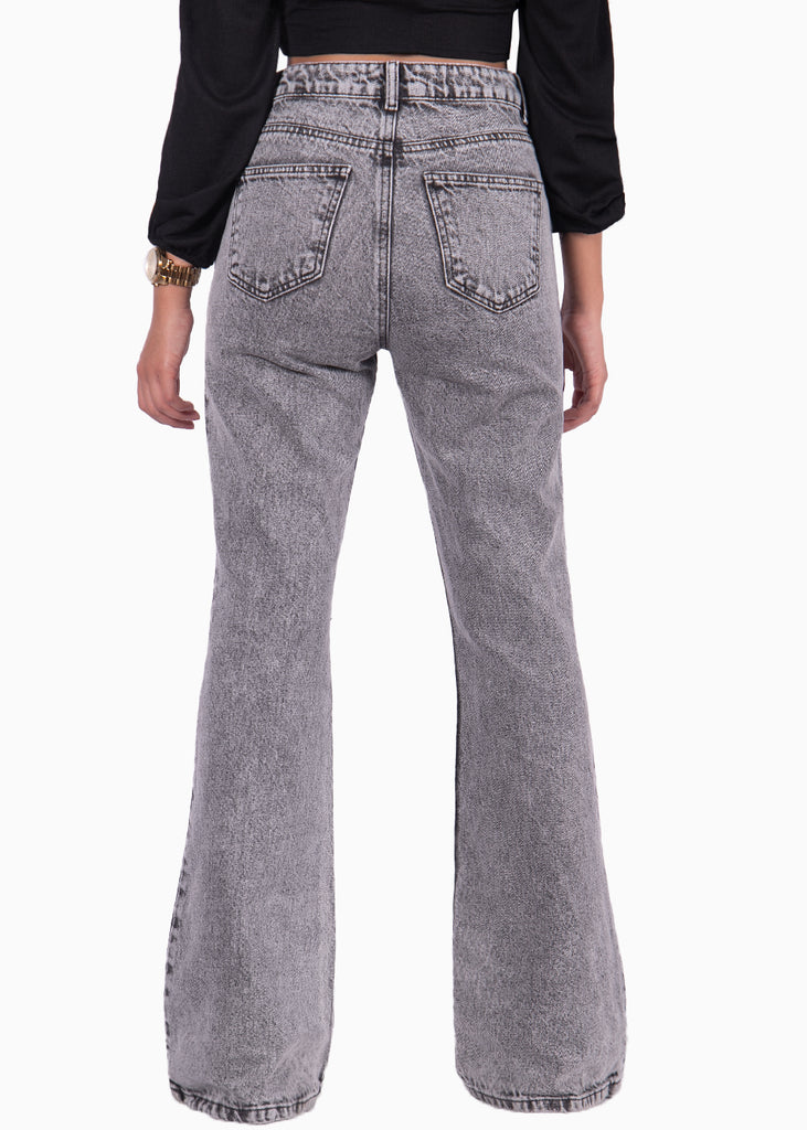 Jean flare bota ancha de tiro alto para mujer Flashy