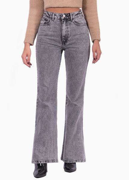 Jean flare bota ancha de tiro alto para mujer Flashy
