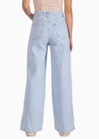 Jean tiro alto bota ancha color azul, denim para mujer - Flashy