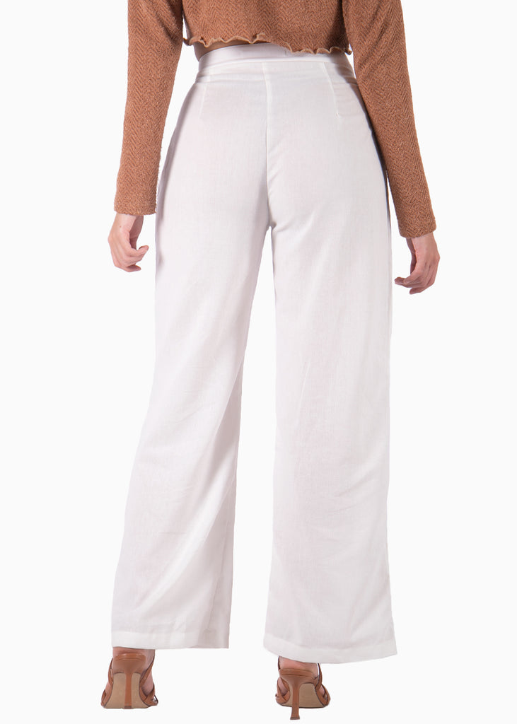 Pantalón de lino wide leg tiro alto para mujer Flashy