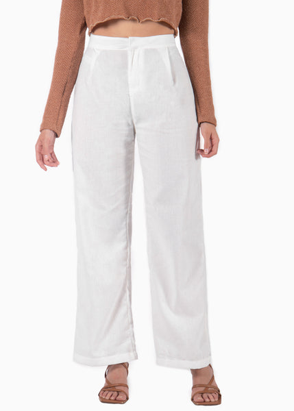 Pantalón de lino wide leg tiro alto para mujer Flashy