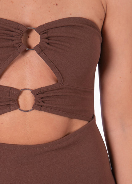 Vestido largo strapless con argollas - HADYA