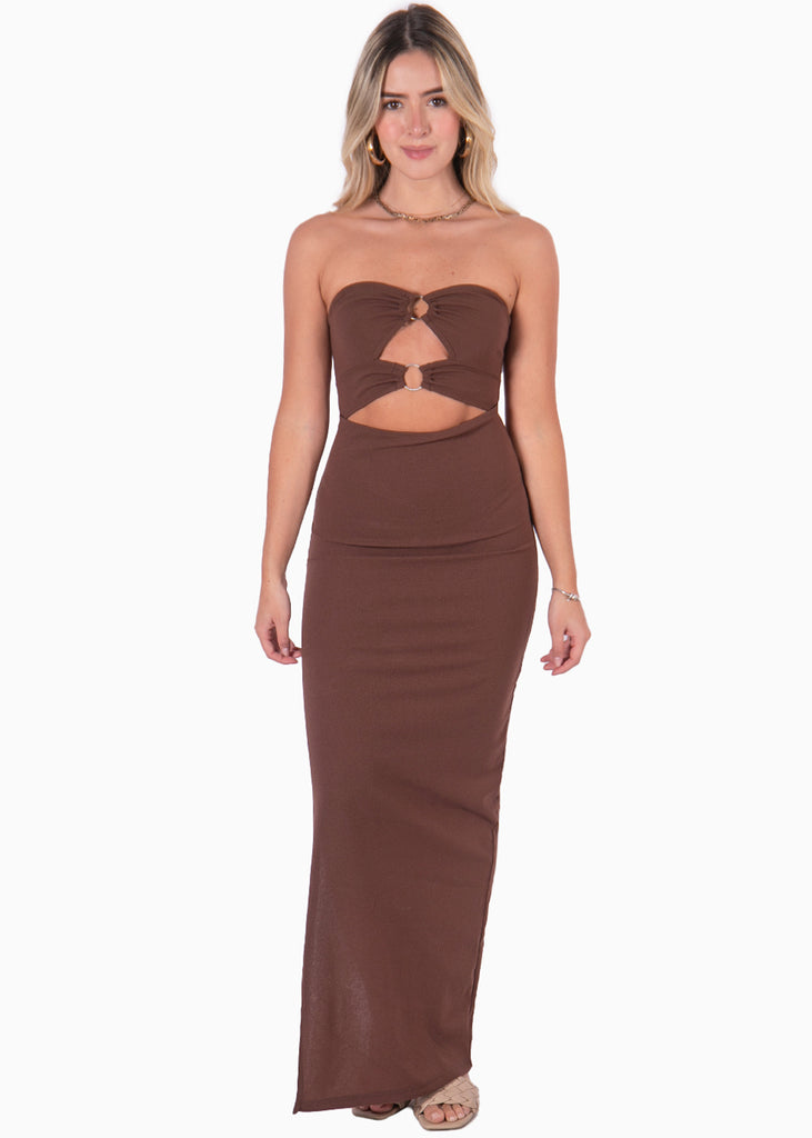 Vestido largo strapless con argollas - HADYA